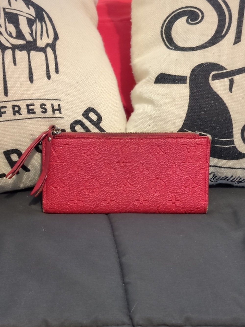 Louis Vuitton Red Embossed Zip Wallet - Cute!